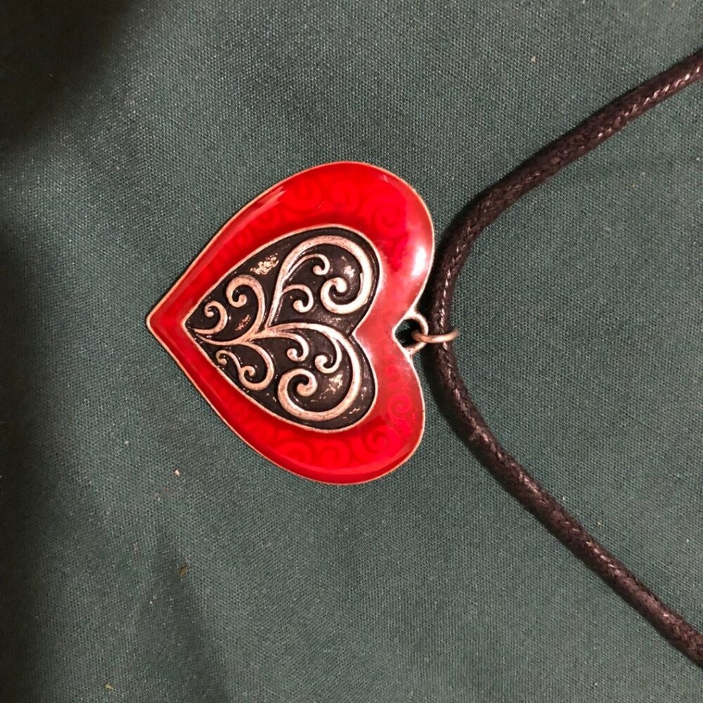 Vintage Artist Jewelry: Red Enamel Heart Necklace
